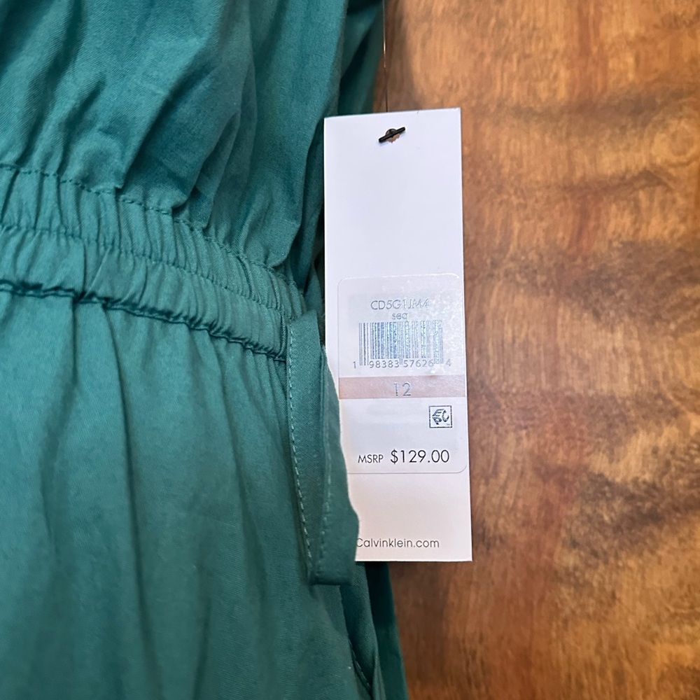Calvin Klein Sleeveless Drawstring Waist Midi Dress Womens 12 Green Cutout Back - Picture 8 of 16